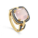 Кольцо из желтого золота с бриллиантами, кварцем