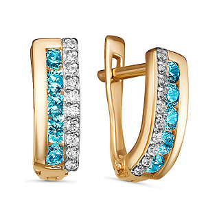 Серьги с английским замком из красного золота с фианитами