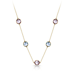 Колье из желтого золота с топазом, плетение якорное