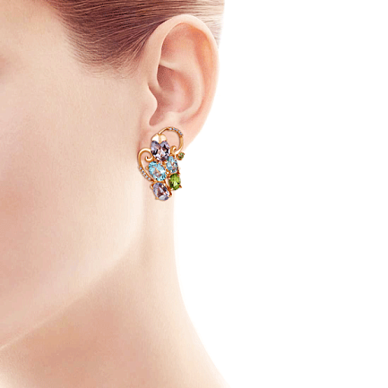 Серьги из красного золота с аметистом, топазом