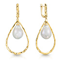 Серьги с английским замком из желтого золота с жемчугом