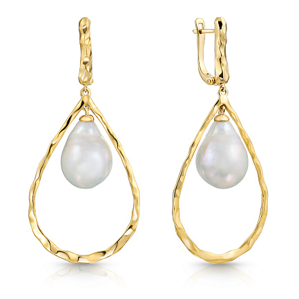 Серьги с английским замком из желтого золота с жемчугом