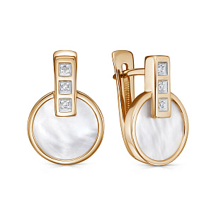 Серьги с английским замком из красного золота с перламутром