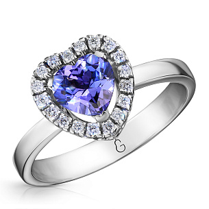 Кольцо из белого золота с танзанитом, бриллиантами