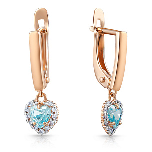 Серьги детские с английским замком из красного золота с фианитом