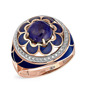 Кольцо из красного золота с бриллиантами, лазуритом