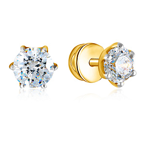 Серьги-джекеты из жёлтого золота с фианитами