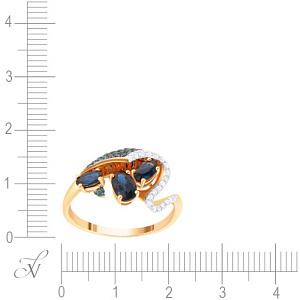 Кольцо из красного золота с бриллиантами, сапфирами