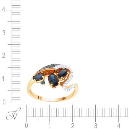 Кольцо из красного золота с бриллиантами, сапфирами