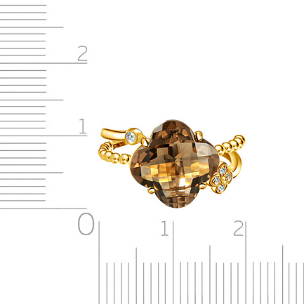 Кольцо из желтого золота с бриллиантами, кварцем