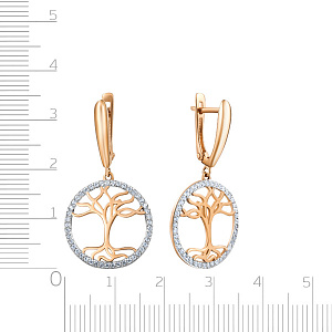 Серьги с английским замком из красного золота с фианитом