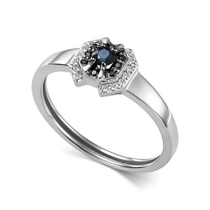 Кольцо из белого золота с бриллиантами, сапфиром