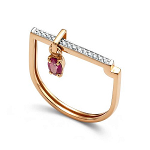 Кольцо из красного золота с бриллиантами, рубином