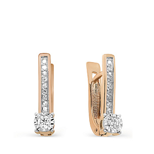 Серьги с английским замком из красного золота с бриллиантом