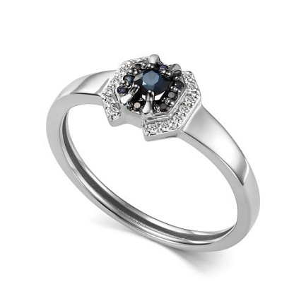 Кольцо из белого золота с бриллиантами, сапфиром
