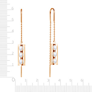 Продевки из красного золота с жемчугом, плетение якорное