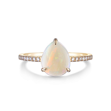 Кольцо из желтого золота с бриллиантами, опалом