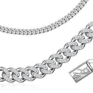 Цепь декоративная из серебра с фианитами