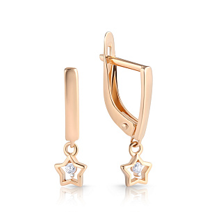 Серьги детские из красного золота с фианитом