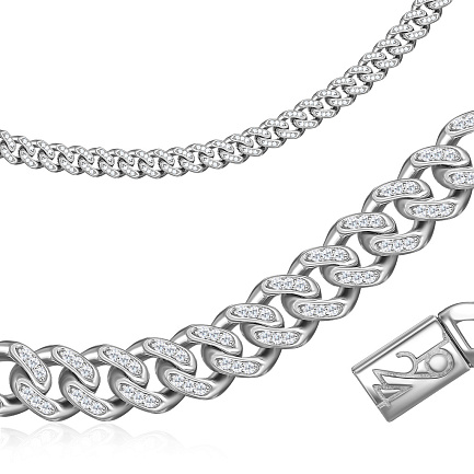 Цепь декоративная из серебра с фианитами