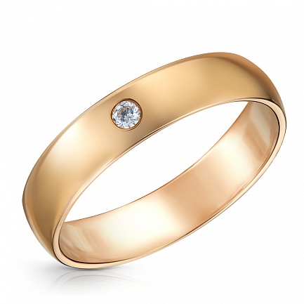 Кольцо обручальное из красного золота с бриллиантом