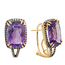 Серьги из желтого золота с аметистами, бриллиантами