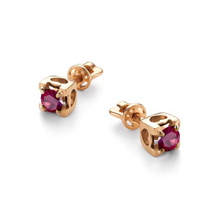 Серьги Пусеты из красного золота с рубинами