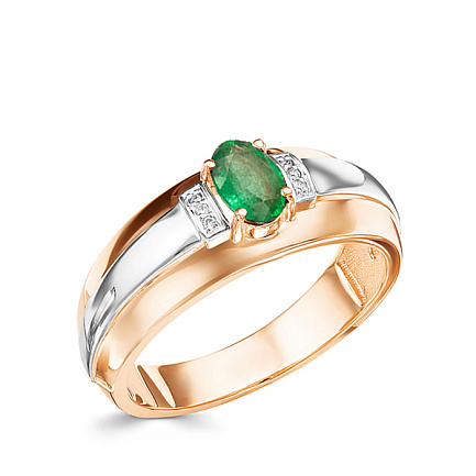 Кольцо из красного золота с бриллиантами, изумрудом