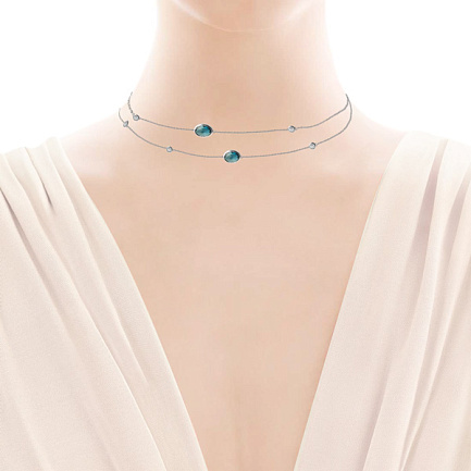 Колье из белого золота с топазом, фианитом, плетение якорное