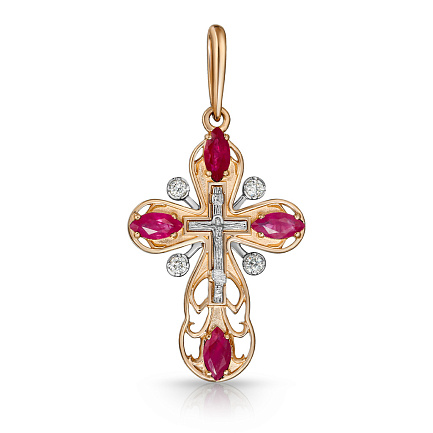Крест из красного золота с бриллиантами, рубинами