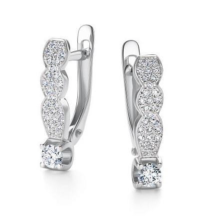 Серьги с английским замком из белого золота с бриллиантами