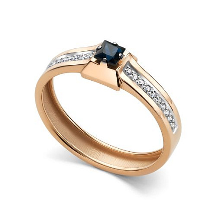 Кольцо из красного золота с бриллиантами, сапфиром