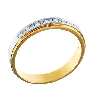 Кольцо обручальное из комбинированного золота с бриллиантом