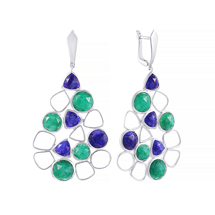 Серьги с английским замком из серебра с кианитом