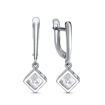 Серьги с английским замком из серебра с фианитами