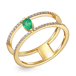 Кольцо из желтого золота с бриллиантами, изумрудом