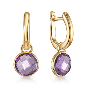 Серьги с английским замком из желтого золота с аметистом