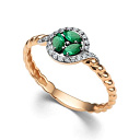 Кольцо из красного золота с бриллиантами, изумрудами