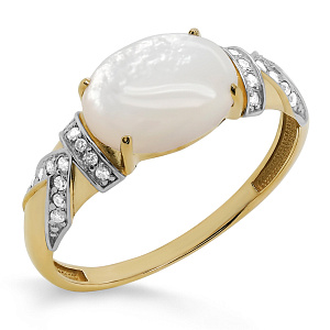 Кольцо из желтого золота с бриллиантами, перламутром