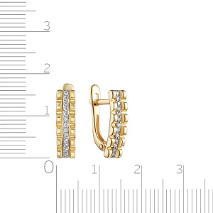 Серьги с английским замком из желтого золота с фианитом