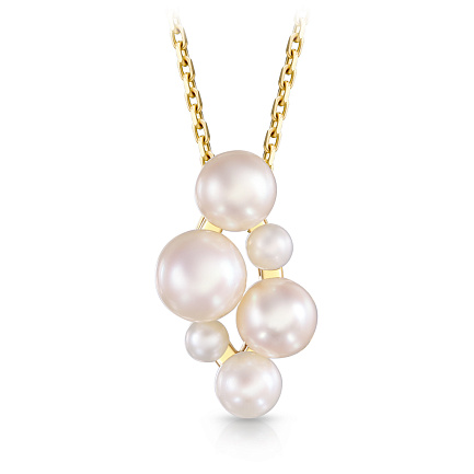 Колье из желтого золота с жемчугом, плетение якорное