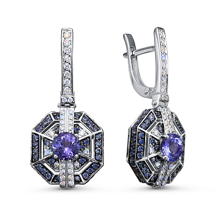 Серьги из белого золота с бриллиантами, танзанитами