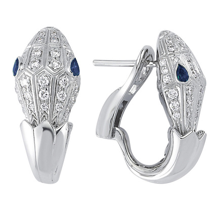 Серьги из белого золота с бриллиантами, сапфиром