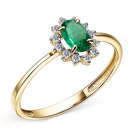 Кольцо из желтого золота с бриллиантами, изумрудом