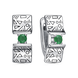 Серьги с английским замком из серебра с изумрудами