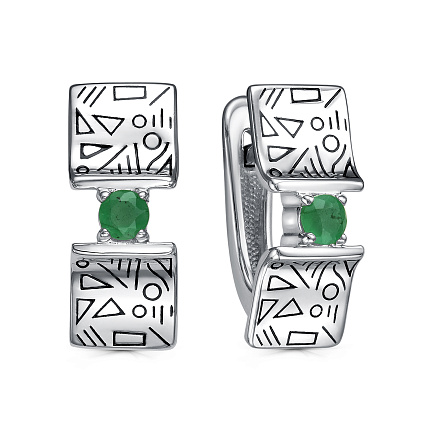 Серьги с английским замком из серебра с изумрудами