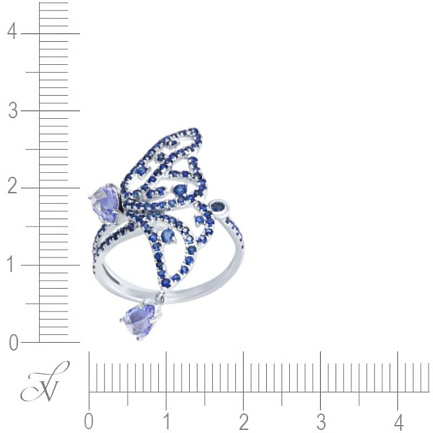 Кольцо из белого золота с сапфирами, танзанитами