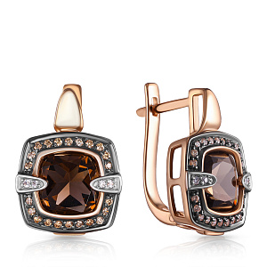 Серьги с английским замком из красного золота с раухтопазом