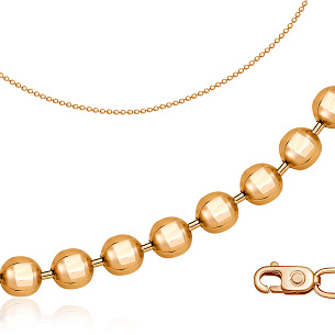 Цепь автомат из красного золота, плетение перлина из шариков