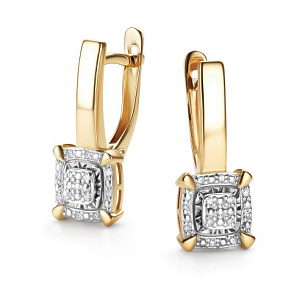 Серьги с английским замком из желтого золота с бриллиантами